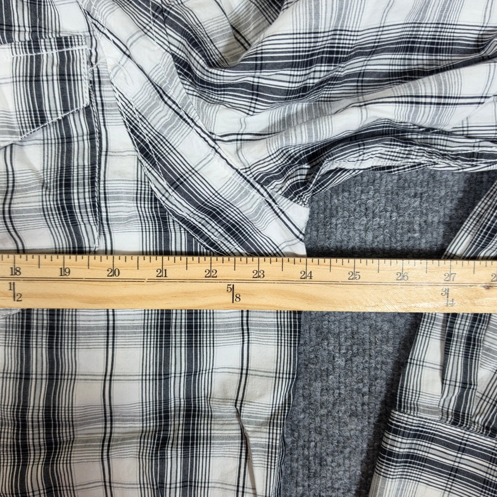 Y2K Ecko Cut & Sew Mens XL Plaid Button Up Shirt Long Sleeve White Black Gray - Picture 5 of 5